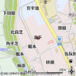 愛知県知多郡阿久比町萩池下周辺の地図