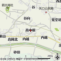 愛知県知多郡阿久比町矢高高中根周辺の地図