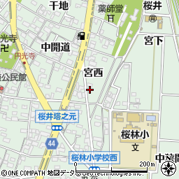 愛知県安城市桜井町宮西36周辺の地図