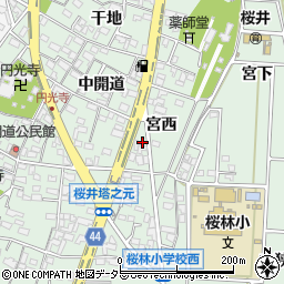 愛知県安城市桜井町宮西37周辺の地図
