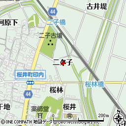 愛知県安城市桜井町二タ子周辺の地図