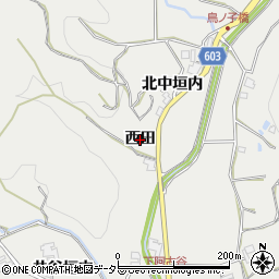 兵庫県猪名川町（川辺郡）下阿古谷（西田）周辺の地図