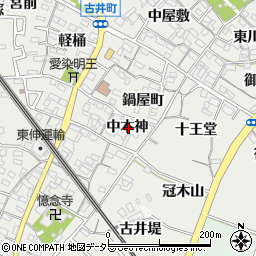 愛知県安城市古井町中本神周辺の地図