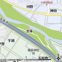 愛知県岡崎市保母町宮下周辺の地図