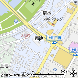 愛知県岡崎市天白町西池周辺の地図