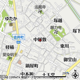 愛知県安城市古井町中屋敷周辺の地図