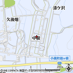 愛知県岡崎市小美町中根周辺の地図