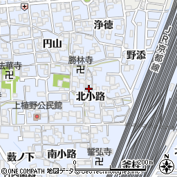 京都府向日市上植野町（北小路）周辺の地図