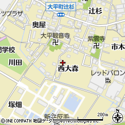 愛知県岡崎市大平町西大森19周辺の地図