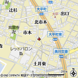 愛知県岡崎市大平町市木周辺の地図