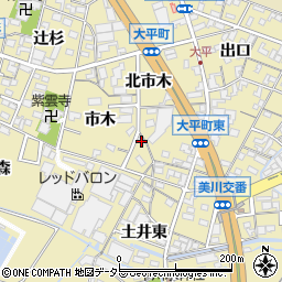 愛知県岡崎市大平町（市木）周辺の地図