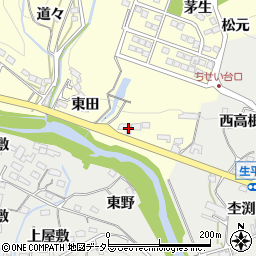 愛知県岡崎市茅原沢町（東田）周辺の地図