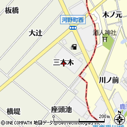 愛知県安城市安城町三本木周辺の地図