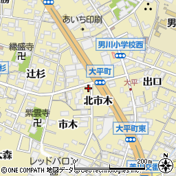 愛知県岡崎市大平町北市木3周辺の地図