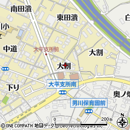 愛知県岡崎市大平町大割周辺の地図