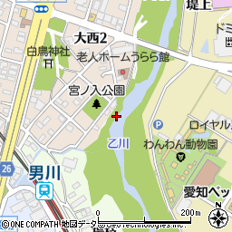 愛知県岡崎市大西町宮前周辺の地図