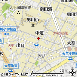 愛知県岡崎市大平町中道周辺の地図