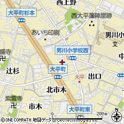 愛知県岡崎市大平町家下周辺の地図