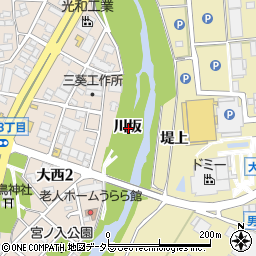 愛知県岡崎市大西町川坂周辺の地図