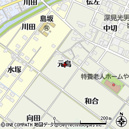 愛知県岡崎市上佐々木町元島周辺の地図