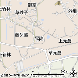 愛知県知多郡阿久比町草木平池周辺の地図
