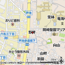 愛知県岡崎市明大寺町野畔周辺の地図