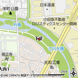 愛知県岡崎市大西町下手周辺の地図