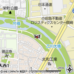 愛知県岡崎市大西町（下手）周辺の地図