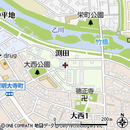 愛知県岡崎市大西町渕田周辺の地図