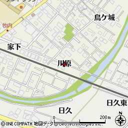 愛知県岡崎市大和町（川原）周辺の地図