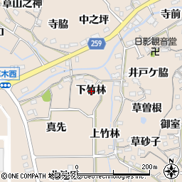 愛知県知多郡阿久比町草木下竹林周辺の地図
