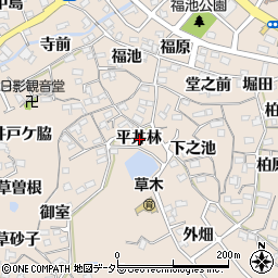 愛知県知多郡阿久比町草木平井林周辺の地図