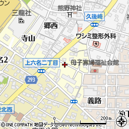 愛知県岡崎市上六名町（木ノ座）周辺の地図