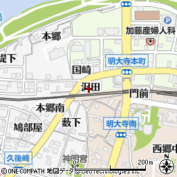 愛知県岡崎市明大寺町沢田周辺の地図