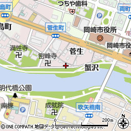 愛知県岡崎市菅生町蟹沢周辺の地図