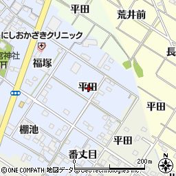 愛知県岡崎市富永町平田周辺の地図