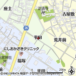 愛知県岡崎市西本郷町平田周辺の地図