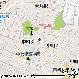 愛知県岡崎市中町東丸根2周辺の地図