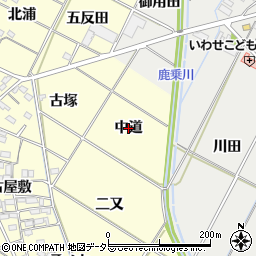 愛知県岡崎市東本郷町（中道）周辺の地図