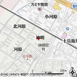 愛知県岡崎市北本郷町（神明）周辺の地図