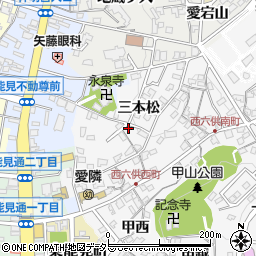 愛知県岡崎市六供町三本松1周辺の地図