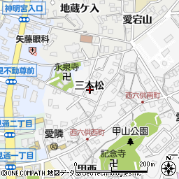 愛知県岡崎市六供町三本松8周辺の地図