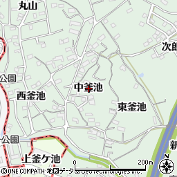 愛知県知多郡東浦町緒川中釜池周辺の地図