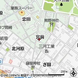 愛知県岡崎市中園町宮前周辺の地図
