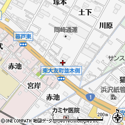 愛知県岡崎市東大友町土下34周辺の地図