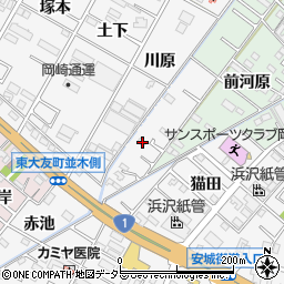 愛知県岡崎市東大友町川原周辺の地図