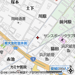 愛知県岡崎市東大友町（川原）周辺の地図