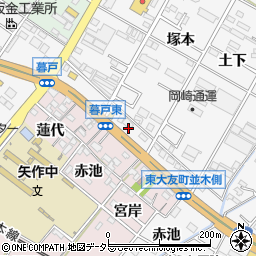 愛知県岡崎市東大友町並木側周辺の地図