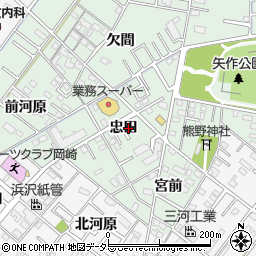 愛知県岡崎市中園町忠田周辺の地図