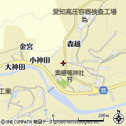 愛知県岡崎市須淵町森越周辺の地図